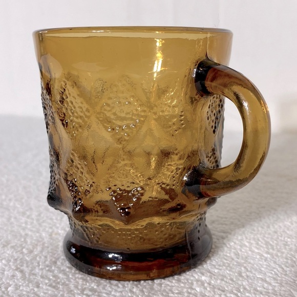 Vintage Fire King Oven Proof Kimberly Amber Textured Glass Pedestal Mug - Picture 2 of 11